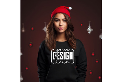 Christmas Women Black Sweatshirt Mockups , Girls Mockups, Digital Down