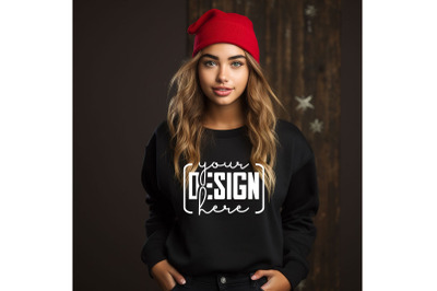 Christmas Women Black Sweatshirt Mockups &2C; Girls Mockups&2C; Digital Down