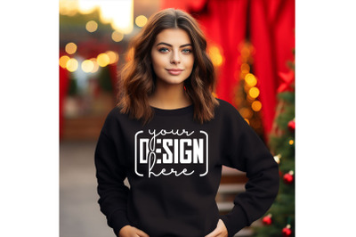 Christmas Women Black Sweatshirt Mockups &2C; Girls Mockups&2C; Digital Down