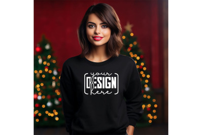 Christmas Women Black Sweatshirt Mockups , Girls Mockups, Digital Down