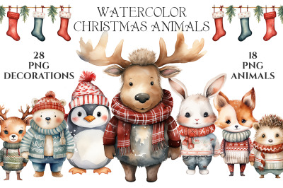 Watercolor Christmas Animals