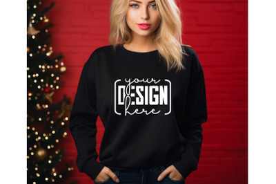 Christmas Women Black Sweatshirt Mockups &2C; Girls Mockups&2C; Digital Down