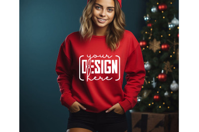 Christmas Women Red&nbsp;Sweatshirt Mockups , Girls Mockups, Digital Downlo