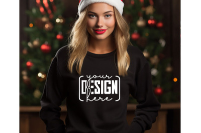 Christmas Women Black Sweatshirt Mockups , Girls Mockups, Digital Down