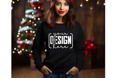 Christmas Women Black Sweatshirt Mockups , Girls Mockups, Digital Down