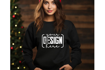 Christmas Women Black Sweatshirt Mockups , Girls Mockups, Digital Down