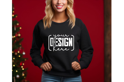 Christmas Women Black Sweatshirt Mockups , Girls Mockups, Digital Down