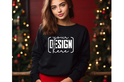 Christmas Women Black Sweatshirt Mockups &2C; Girls Mockups&2C; Digital Down