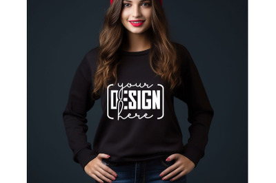 Christmas Women Black Sweatshirt Mockups , Girls Mockups, Digital Down