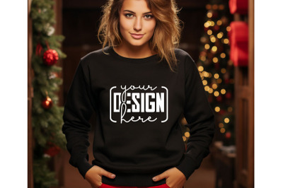 Christmas Women Black Sweatshirt Mockups &2C; Girls Mockups&2C; Digital Down