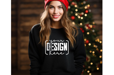 Christmas Women Black Sweatshirt Mockups , Girls Mockups, Digital Down