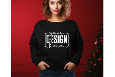 Christmas Women Black Sweatshirt Mockups , Girls Mockups, Digital Down