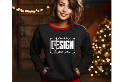 Christmas Women Black Sweatshirt Mockups , Girls Mockups, Digital Down