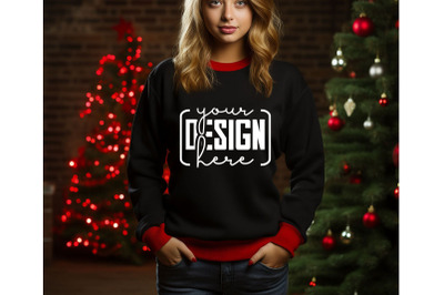 Christmas Women Black Sweatshirt Mockups &2C; Girls Mockups&2C; Digital Down