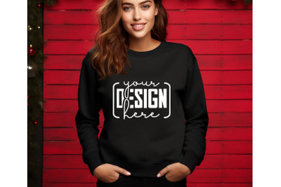 Christmas Women Black Sweatshirt Mockups , Girls Mockups, Digital Down