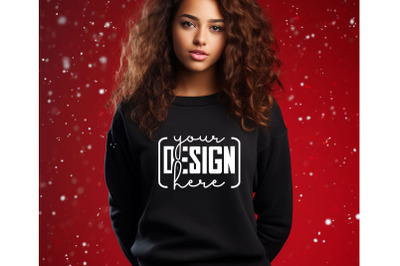 Christmas Women Black Sweatshirt Mockups , Girls Mockups, Digital Down