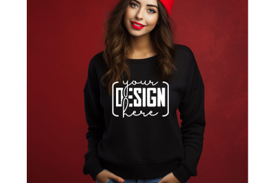 Christmas Women Black Sweatshirt Mockups , Girls Mockups, Digital Down