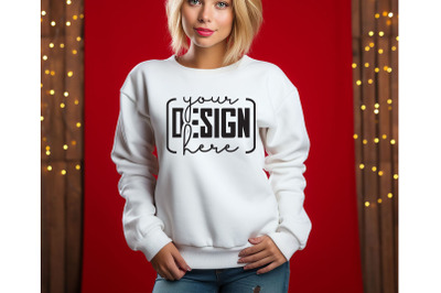 Christmas Women White Sweatshirt Mockups , Girls Mockups, Digital Down