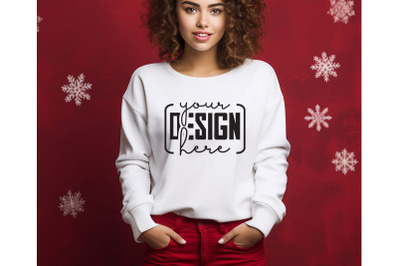 Christmas Women White Sweatshirt Mockups &2C; Girls Mockups&2C; Digital Down