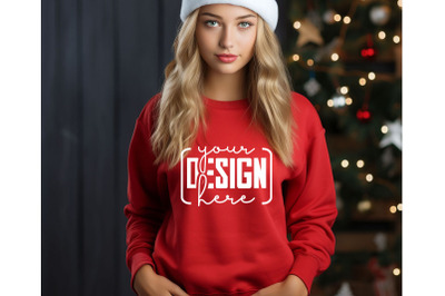 Christmas Women Red&nbsp;Sweatshirt Mockups , Girls Mockups, Digital Downlo