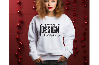 Christmas Women White Sweatshirt Mockups &2C; Girls Mockups&2C; Digital Down