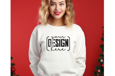 Christmas Women White Sweatshirt Mockups , Girls Mockups, Digital Down