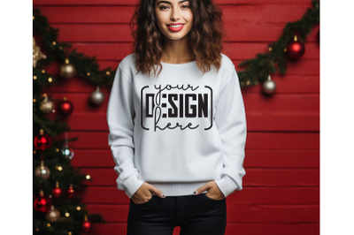 Christmas Women White Sweatshirt Mockups &2C; Girls Mockups&2C; Digital Down