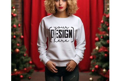 Christmas Women White Sweatshirt Mockups &2C; Girls Mockups&2C; Digital Down