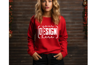 Christmas Women Red&nbsp;Sweatshirt Mockups , Girls Mockups, Digital Downlo