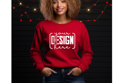 Christmas Women Red&amp;nbsp;Sweatshirt Mockups &2C; Girls Mockups&2C; Digital Downlo