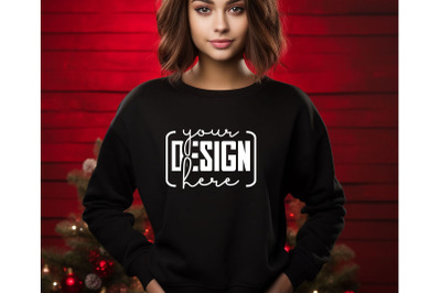 Christmas Women Black Sweatshirt Mockups , Girls Mockups, Digital Down