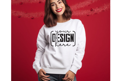 Christmas Women White Sweatshirt Mockups &2C; Girls Mockups&2C; Digital Down