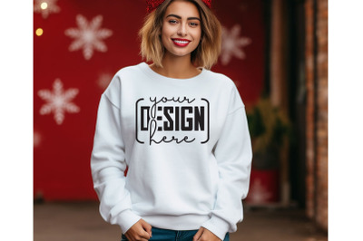 Christmas Women White Sweatshirt Mockups &2C; Girls Mockups&2C; Digital Down