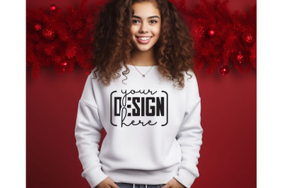 Christmas Women White Sweatshirt Mockups &2C; Girls Mockups&2C; Digital Down