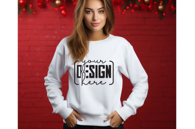 Christmas Women White Sweatshirt Mockups &2C; Girls Mockups&2C; Digital Down