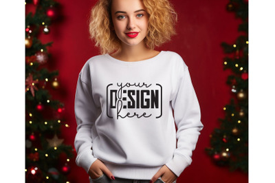 Christmas Women White Sweatshirt Mockups &2C; Girls Mockups&2C; Digital Down