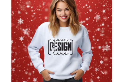 Christmas Women White Sweatshirt Mockups , Girls Mockups, Digital Down