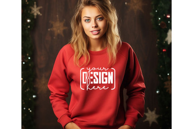 Christmas Women Red&nbsp;Sweatshirt Mockups , Girls Mockups, Digital Downlo