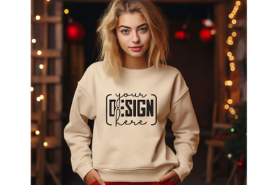 Christmas Women Sand Sweatshirt Mockups , Girls Mockups, Digital Downl