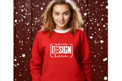 Christmas Women Red Sweatshirt Mockups &2C; Girls Mockups&2C; Digital Downlo