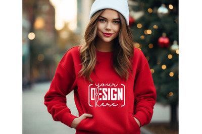 Christmas Women Red Sweatshirt Mockups &2C; Girls Mockups&2C; Digital Downlo