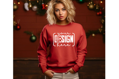 Christmas Women Red Sweatshirt Mockups &2C; Girls Mockups&2C; Digital Downlo