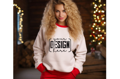 Christmas Women Sand Sweatshirt Mockups , Girls Mockups, Digital Downl