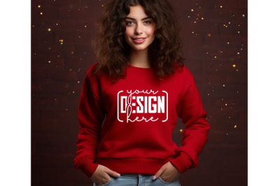 Christmas Women Red Sweatshirt Mockups &2C; Girls Mockups&2C; Digital Downlo