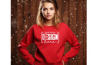 Christmas Women Red Sweatshirt Mockups , Girls Mockups, Digital Downlo