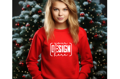 Christmas Women Red Sweatshirt Mockups , Girls Mockups, Digital Downlo