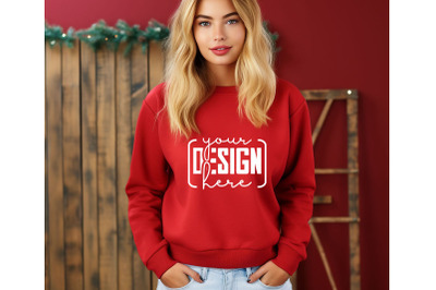 Christmas Women Red Sweatshirt Mockups , Girls Mockups, Digital Downlo