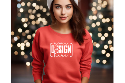 Christmas Women Red Sweatshirt Mockups , Girls Mockups, Digital Downlo