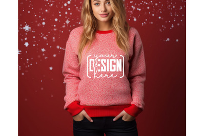 Christmas Women Red Sweatshirt Mockups , Girls Mockups, Digital Downlo