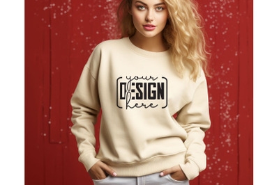 Christmas Women Sand Sweatshirt Mockups , Girls Mockups, Digital Downl